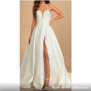 Lulu's Now and Always White Beaded Embroidered Strapless Gown